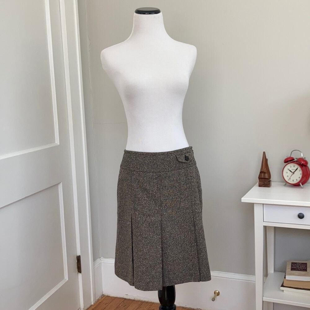 LOFT Brown Tweed Pleated Skirt, Size 2P